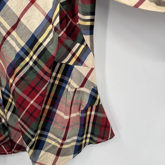 Coldwater Creek Top Sz L Plaid 100% Silk Button Front Blouse Tartan Multi Red - Picture 5 of 16